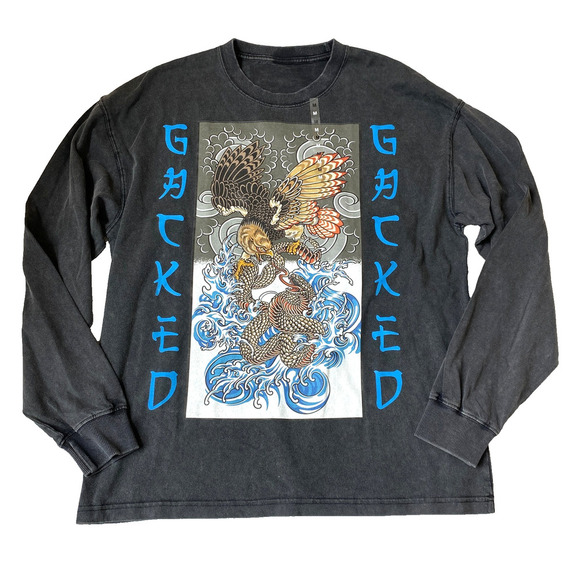 Unbranded Other - Men's Acid Wash Graphic Long Sleeve T-Shirt Medium Black Japanese Grunge NEW